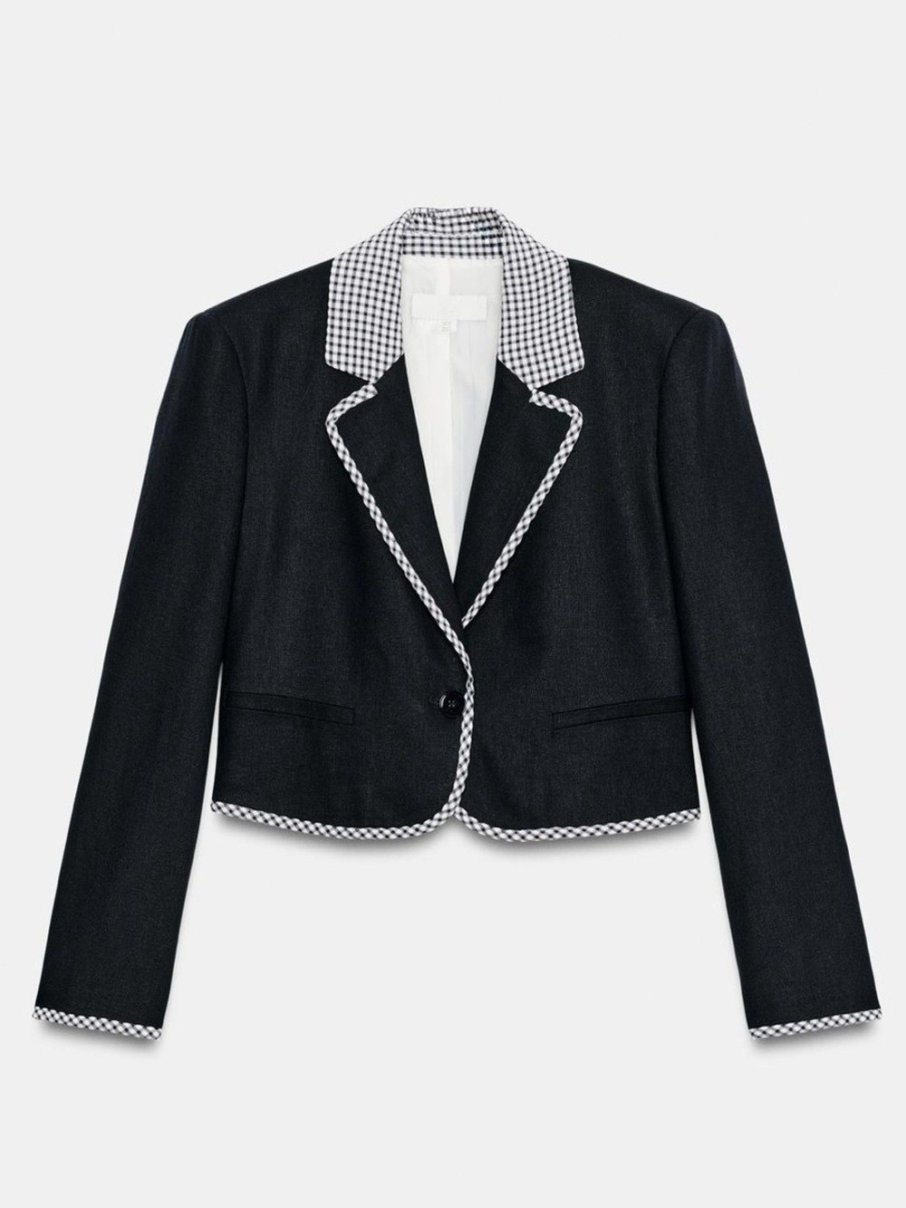 ZARA ZW COLLECTION GINGHAM CHECK SHORT BLAZER NAVY BLUE - REF. 2681/709
